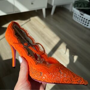 NWT never worn before authentic Gucci crochet heels with pink soles